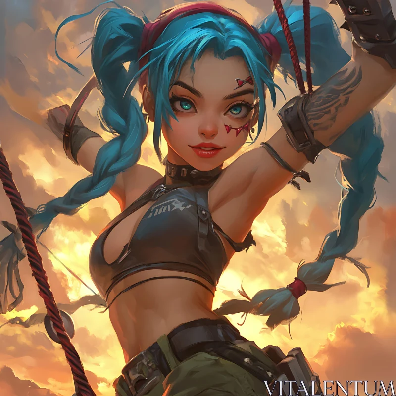 AI ART Fantasy Girl with Braids and Tattoos