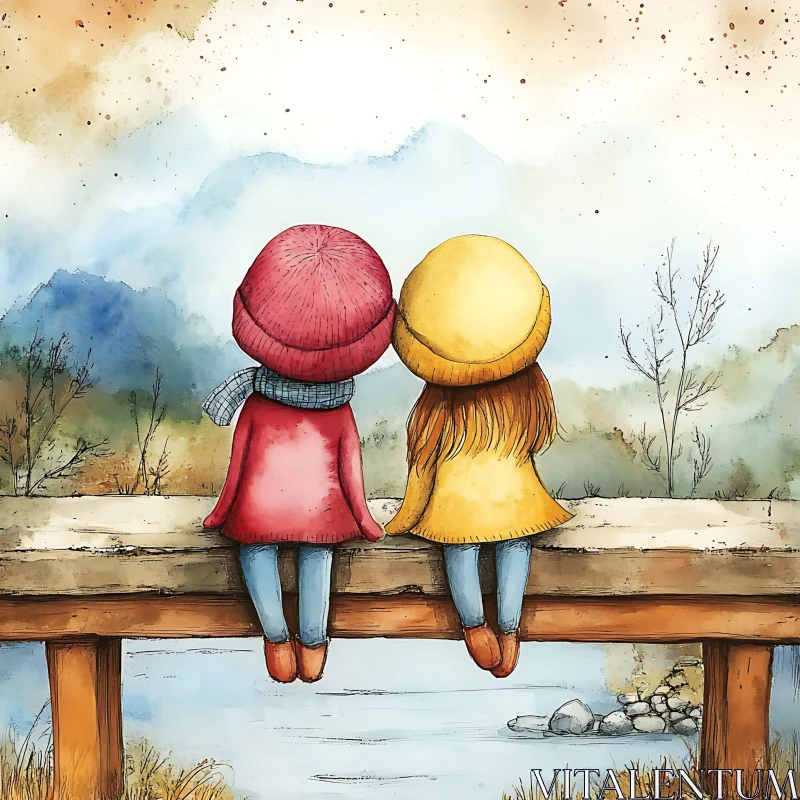 AI ART Children Friendship Watercolor Art