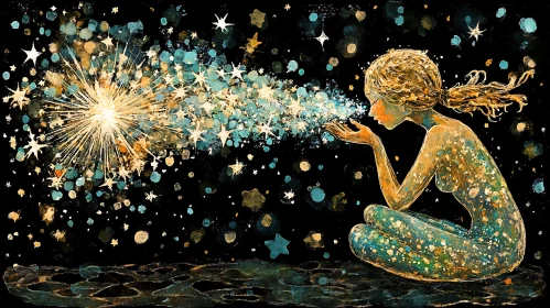 Woman Blowing Stars into the Night