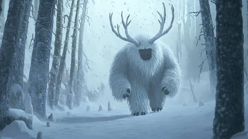 Snowy Forest Monster with Antlers