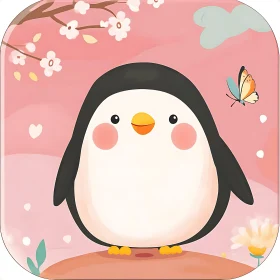 Whimsical Penguin and Butterfly Illustration