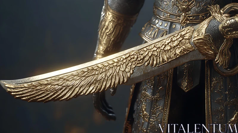 Warrior with Golden Winged Sword AI Image