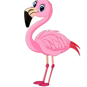 Cartoon Flamingo with Blue Eyes