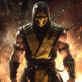 Shadowed Fighter in Fiery Combat Stance