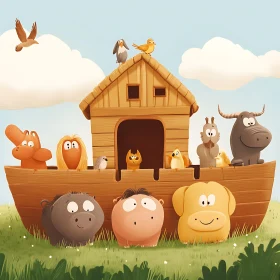 Adorable Animals on a Wooden Ark