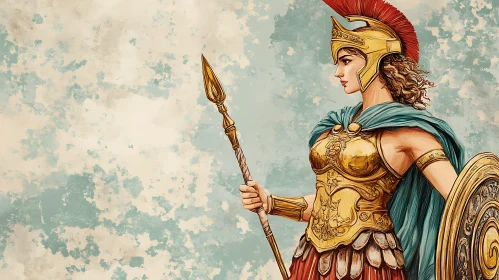 Golden Athena with Spear and Shield