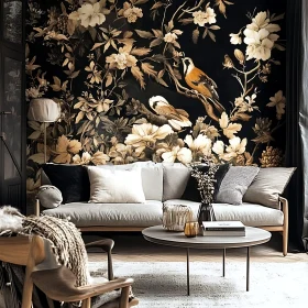 Sophisticated Home Interior with Floral Bird Wall Art