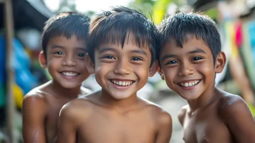 Three Smiling Children: A Portrait of Happiness