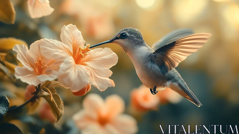 Hummingbird and Blossom in Gentle Light AI Image