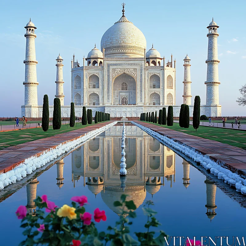 Reflected Grandeur: Taj Mahal's Serene Beauty AI Image