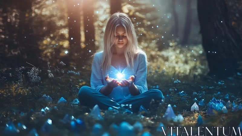 AI ART Woman with Magic Light in Forest