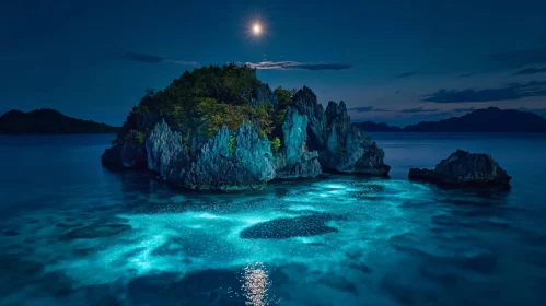 Moonlit Island with Glowing Waters