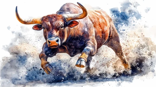 Dynamic Bull Watercolor Painting