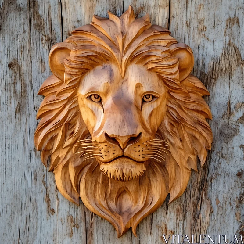 AI ART Lion Head Wood Sculpture