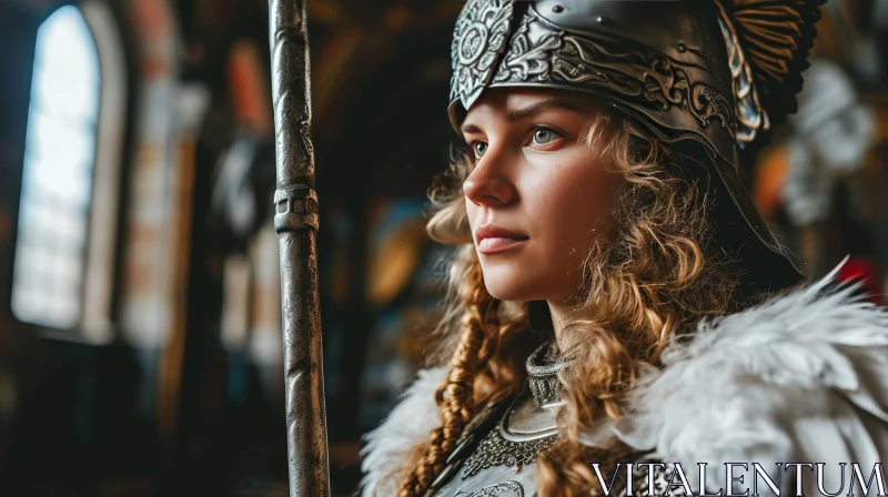 Enigmatic Medieval Woman in Armor - Dark Room AI Image