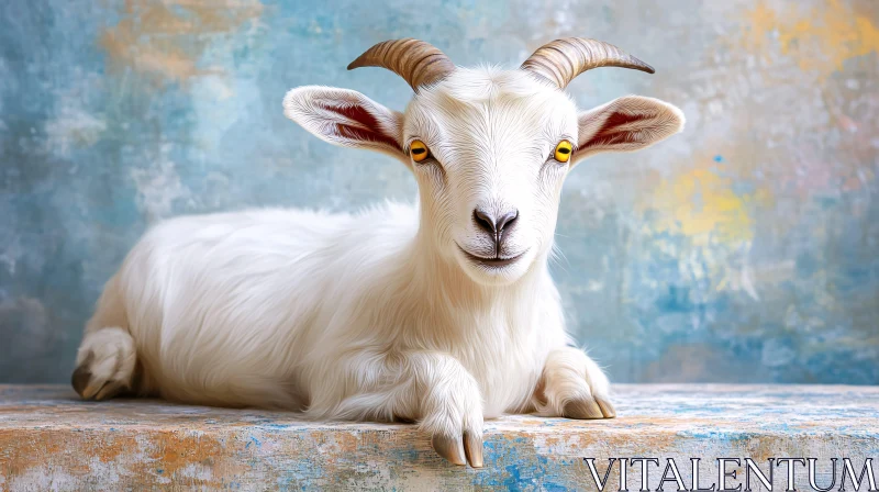 Calm Goat Resting Amidst Soft Hues AI Image