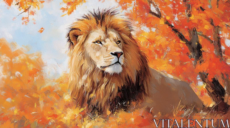 AI ART Regal Lion in Vibrant Foliage