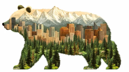 Nature and Urban Fusion in Bear Silhouette