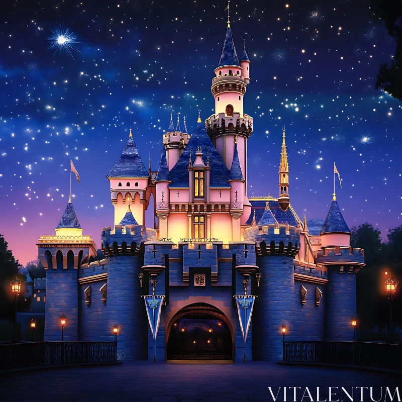 Fairytale Castle at Night AI Image