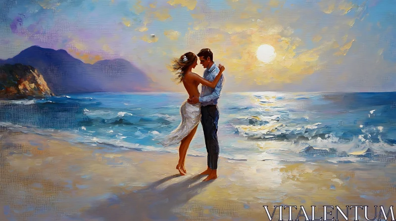 AI ART Couple's Embrace at Sunset Shore