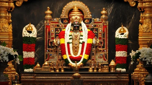 Ornate Hindu Statue with Floral Adornments