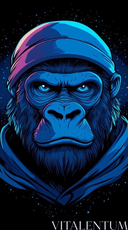 Neon Gorilla Art in Starry Space AI Image