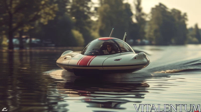 Retro-Futuristic Automobile Driving on Water | National Geographic Photo AI Image