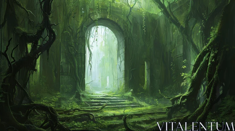 Ruined Temple in Lush Jungle: A Captivating Digital Painting AI Image