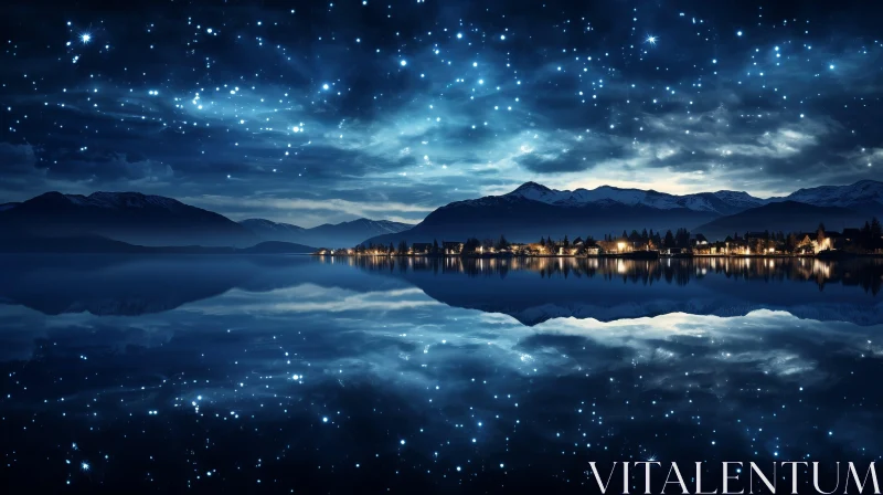 Starry Night Reflections on Lake - Natural Beauty AI Image