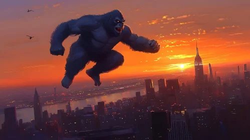 Giant Gorilla Cityscape Sunset Artwork