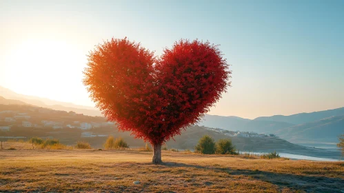 Romantic Heart-Shaped Tree at Sunset