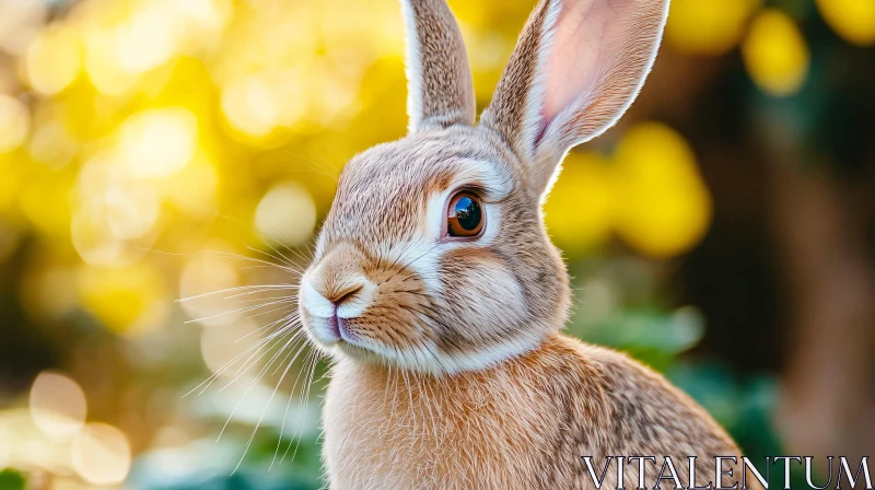 Inquisitive Bunny Amid Sunlit Foliage AI Image