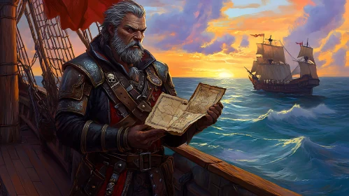 Seafaring Captain Examines Treasure Map