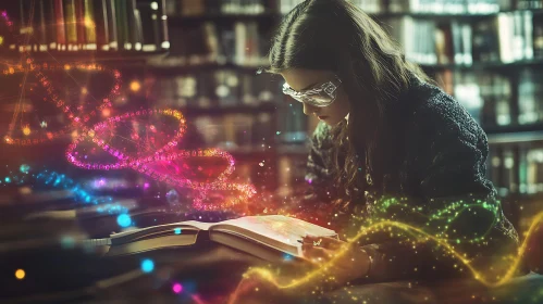 Studious Woman in Library Setting