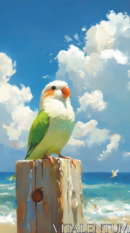 Colorful Bird on a Beach AI Image