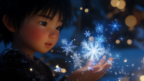 Child with Magical Snowflakes