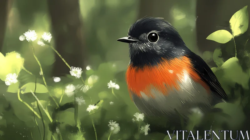 Forest Bird Amidst Flowers AI Image