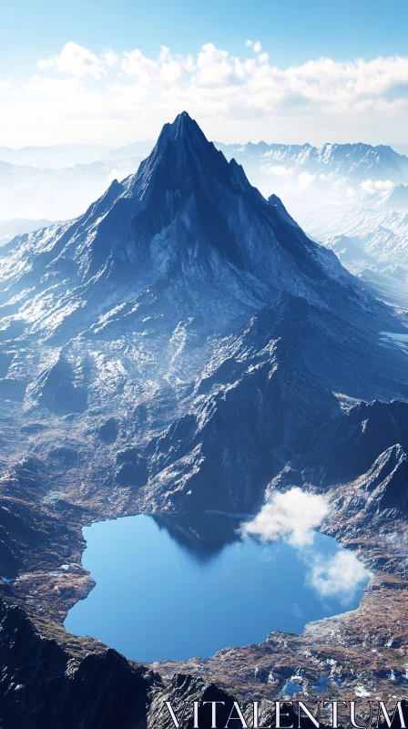 Tranquil Mountain Landscape with Reflective Lake AI Image