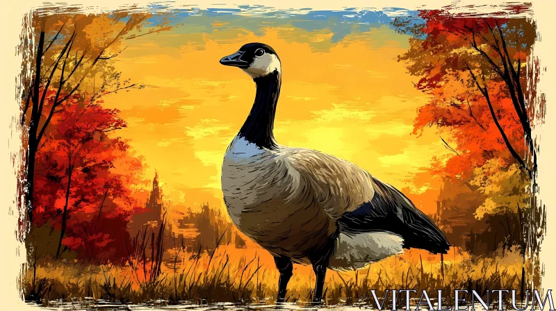 Graceful Goose Amidst Fall Foliage AI Image