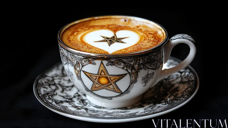 AI ART Occult Coffee: Latte with Pentagram Design