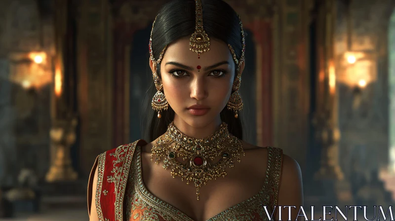 Portrait of Woman with Indian Jewelry AI Image