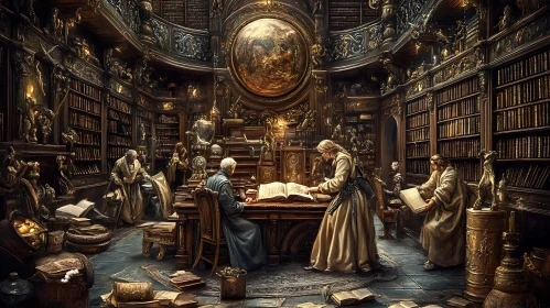 Ancient Library Study Scene