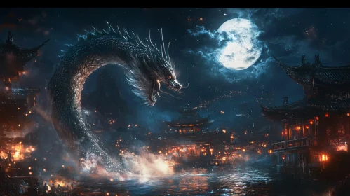 Mystical Dragon and City at Night