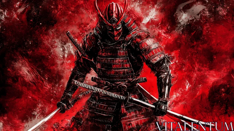 AI ART Red Armored Samurai with Dual Swords