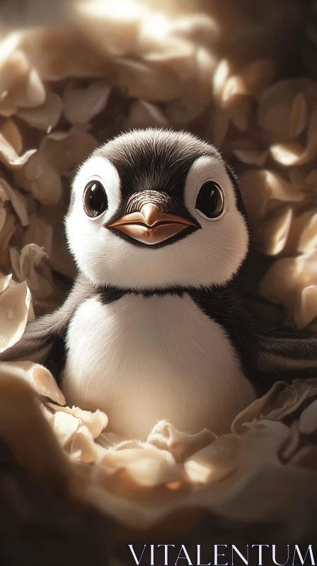 AI ART Cute Nestled Penguin Chick