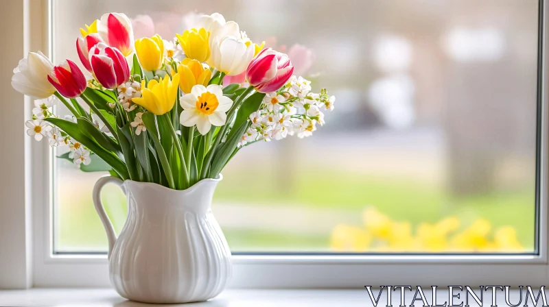 AI ART Elegant Tulip Arrangement in Ceramic Pitcher