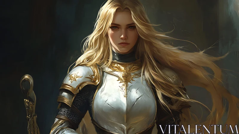 AI ART Female Warrior with Blonde Hair in Armor