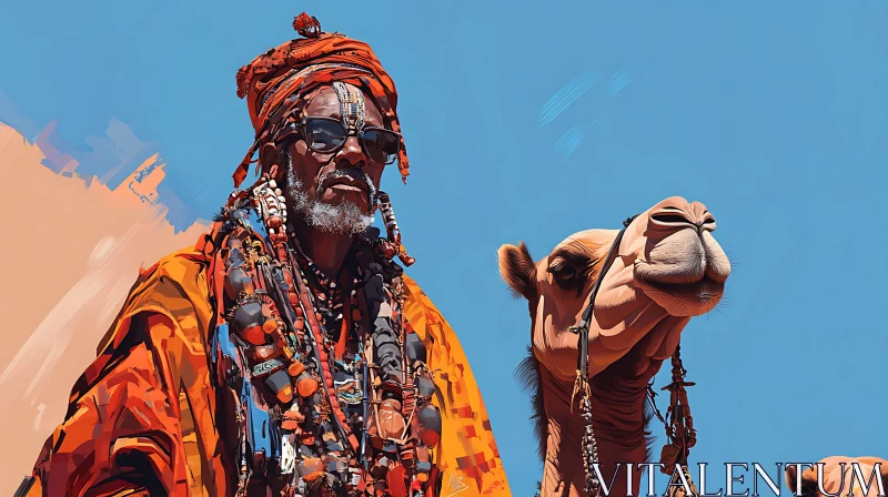 Man with Camel in Traditional Dress AI Image