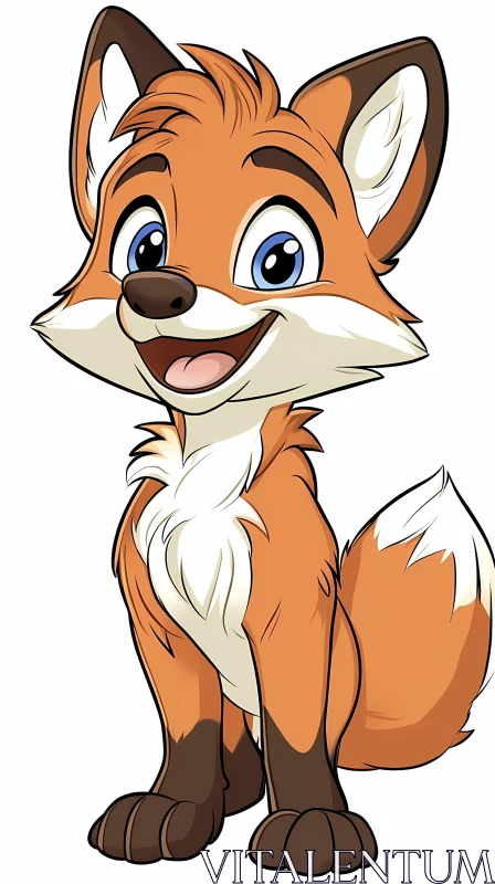 AI ART Cute Fox Cartoon with Blue Eyes