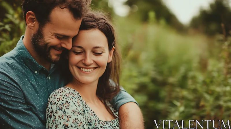 Romantic Couple Portrait in Natural Setting AI Image